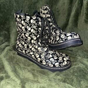 Torrid Black and White Skull Combat Boots